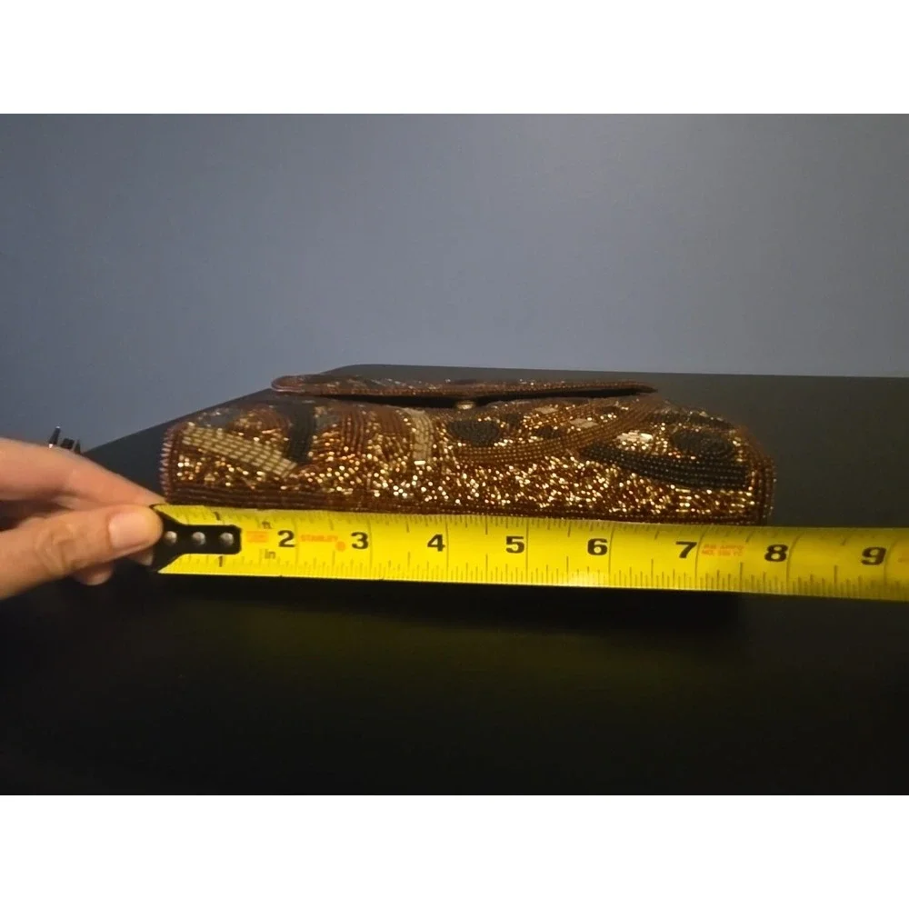 Beaded Evening Bag with Touches of Black Gold and Brown Manetic Closure Japan‎